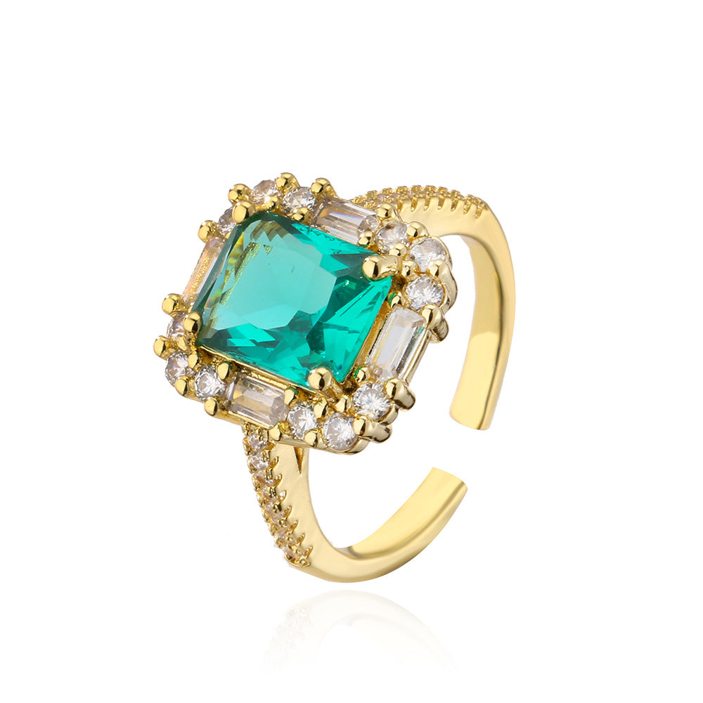 Minimalist Geometric Copper Ring with 18K Gold Plating and Zircon Inlay for Women