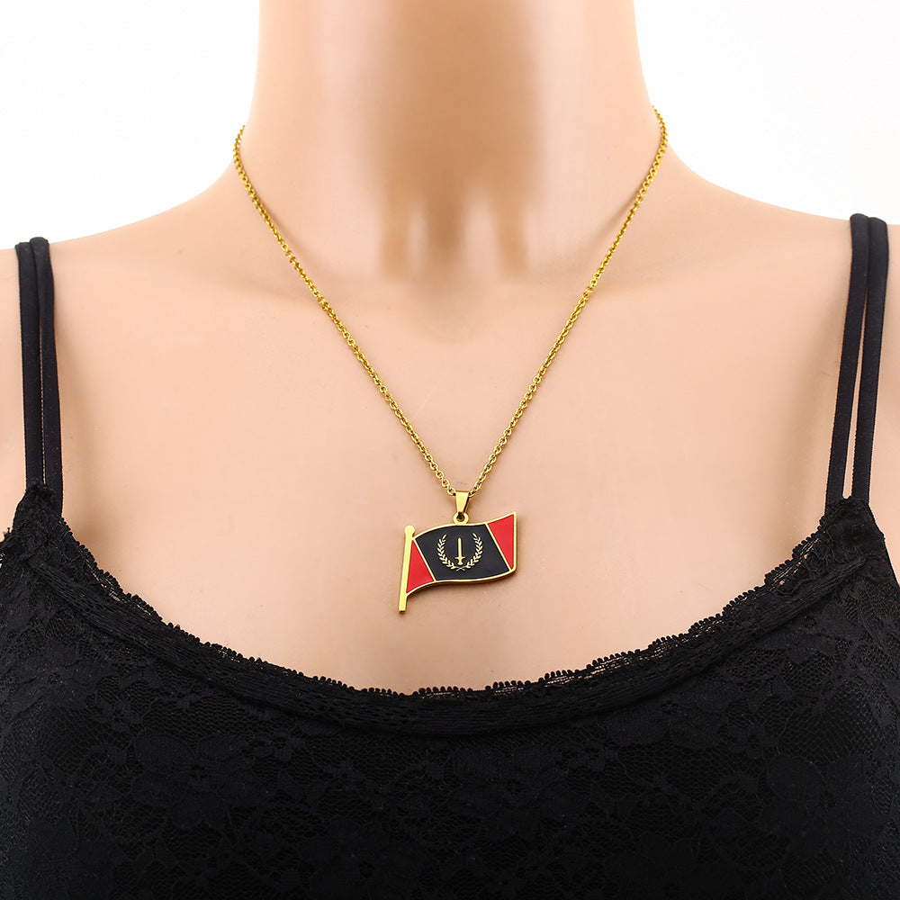 Collana con Pendente Geometrico Minimalista in Acciaio Inox con Pendente in Acciaio al Titanio e Finitura Galvanizzata per Uomo e Donna