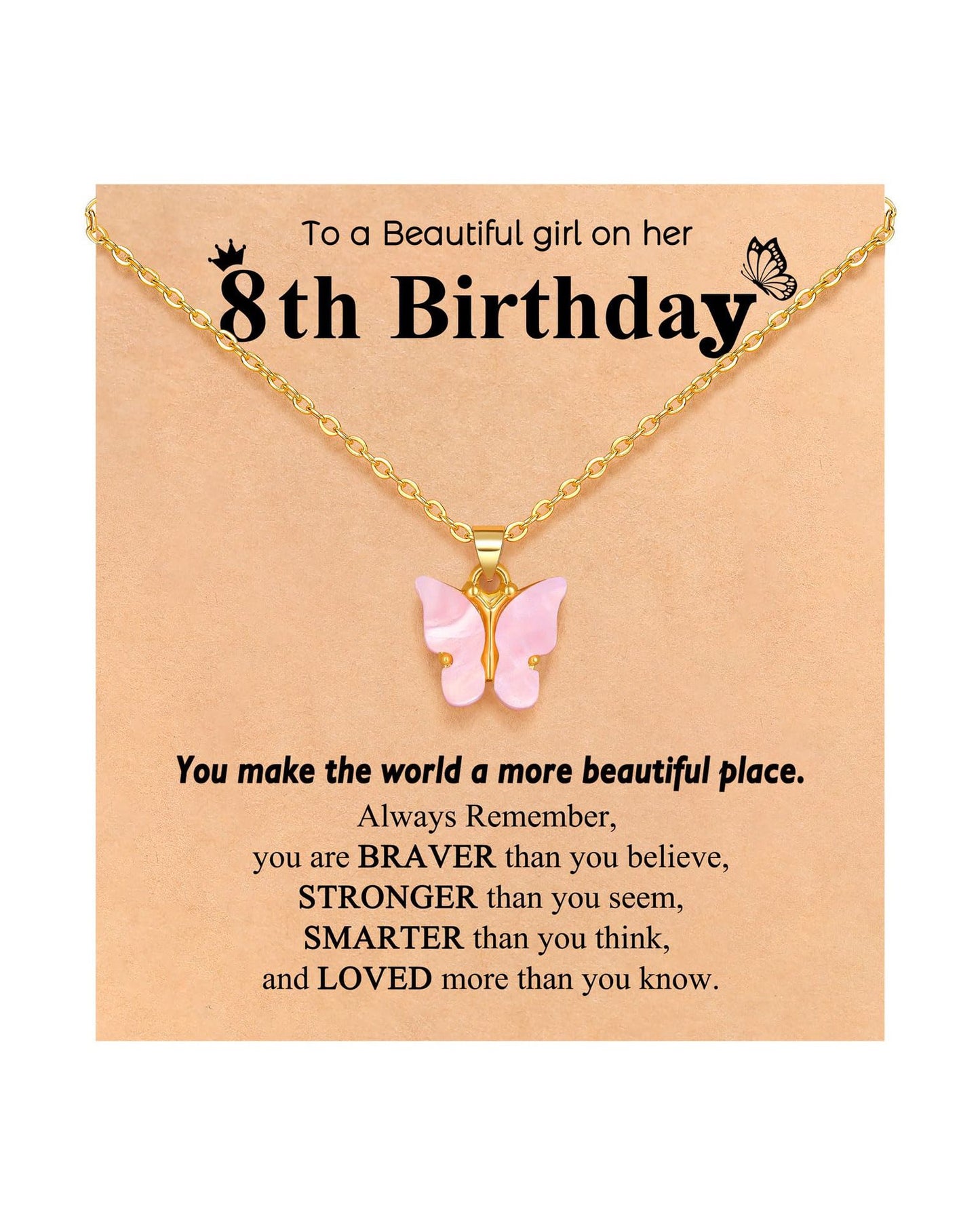 Pink Butterfly Pendant Stainless Steel Necklace for Women