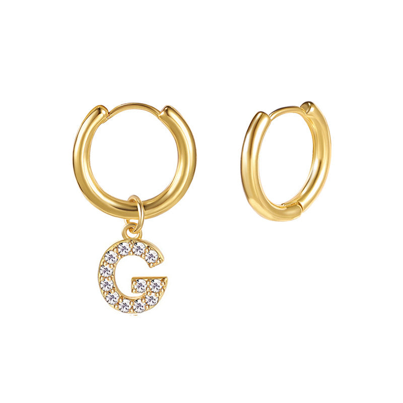 Minimalist Letter-Shaped Stainless Steel Pendant Earrings with 18K Gold Plating and Zircon Inlay