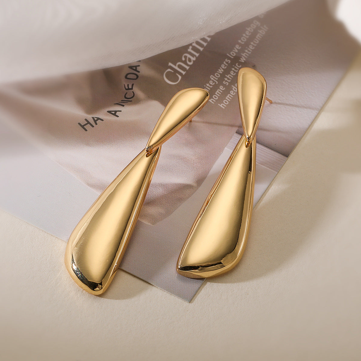 Minimalist Geometric Copper Gold-Plated Vintage Teardrop Earrings for Women