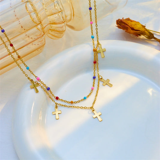 Fashionable Cross Pendant Necklace Set in Titanium Steel with Plated Finish for Women