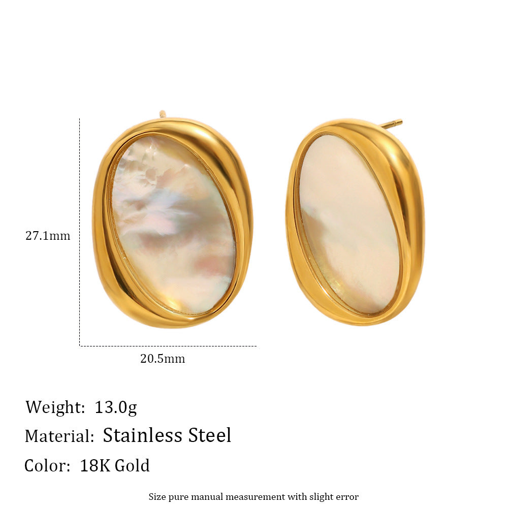 Orecchini da donna geometrici minimalisti in acciaio inossidabile con placcatura in oro 18 carati e intarsio di abalone bianco