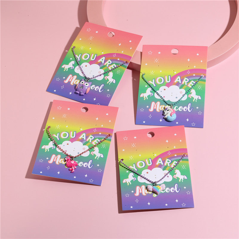 Collar de abalorios de resina de animales de dibujos animados, barra de dijes de bricolaje para niñas