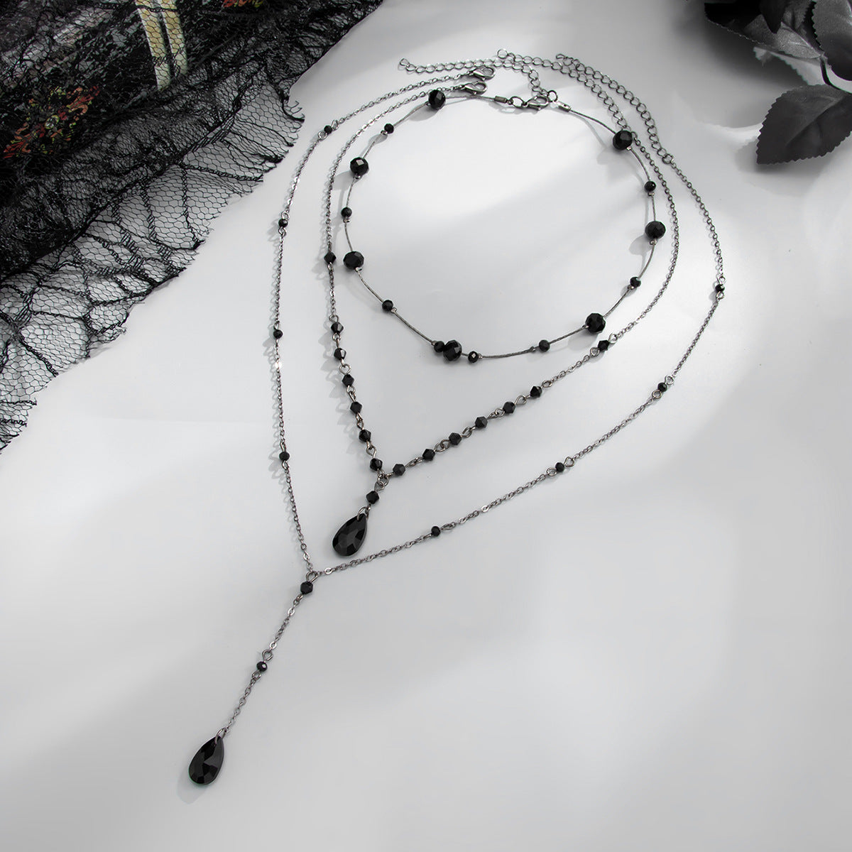 Gothic Teardrop Crystal Pendant Plated Iron Necklace for Women