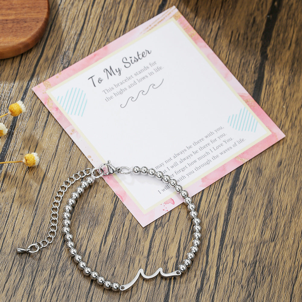 Round Stainless Steel Wave Pendant Bracelet with Acrylic Inlay and Lobster Clasp