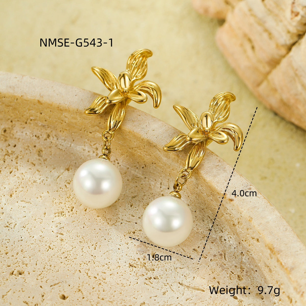 Elegantes Pendientes de Perlas de Acero Inoxidable con Forma Geométrica y Baño de Oro para Mujer