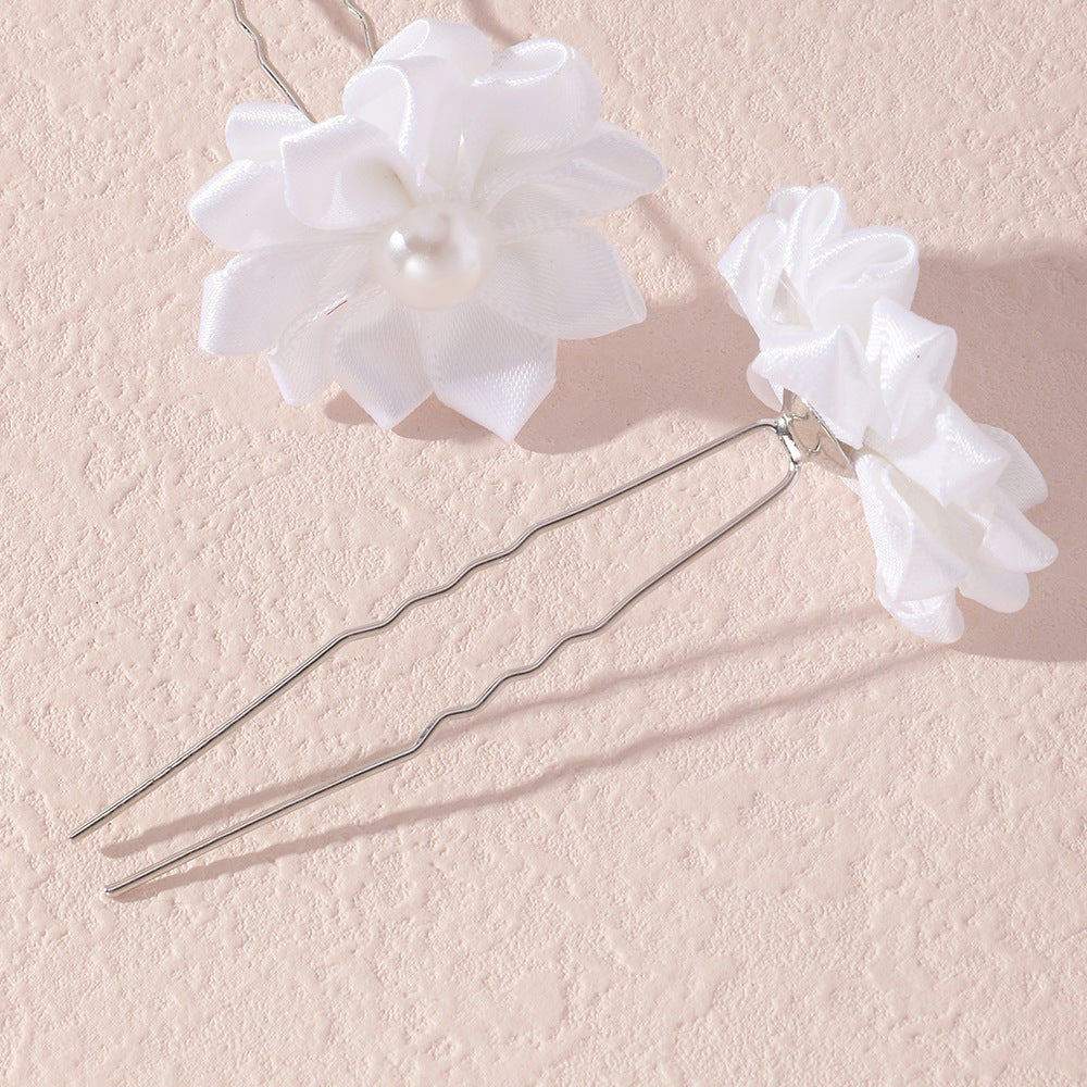 Horquilla floral artesanal de perlas para niñas, adorno para el cabello estilo vintage con pétalos de flores y encaje para actuaciones de danza clásica