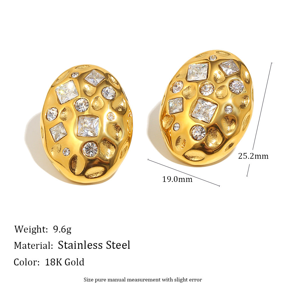Pendientes minimalistas de acero inoxidable con diseño geométrico, chapados en oro de 18 quilates y con incrustaciones de pedrería para mujer