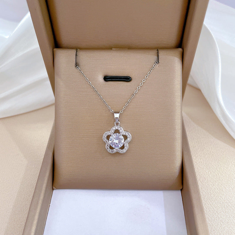 Collar de lujo unisex con cadena para labios de acero titanio con incrustaciones de diamantes de imitación geométricos