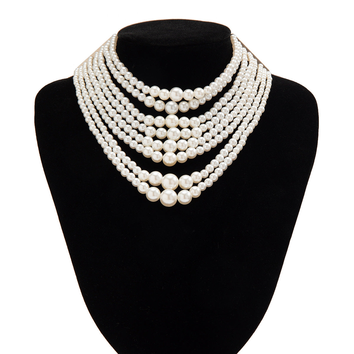 Vintage Multi-Layer Faux Pearl Ball Chain Choker Necklace for Women