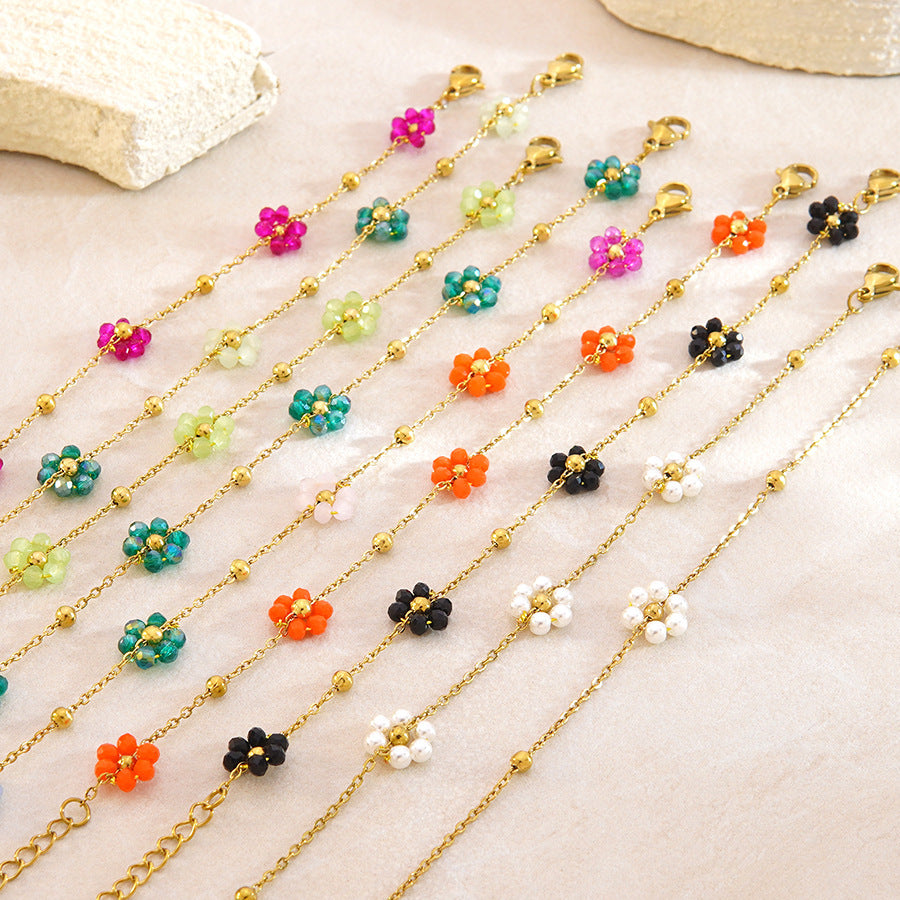 Sweet Floral Plated Stainless Steel Bracelet for Women