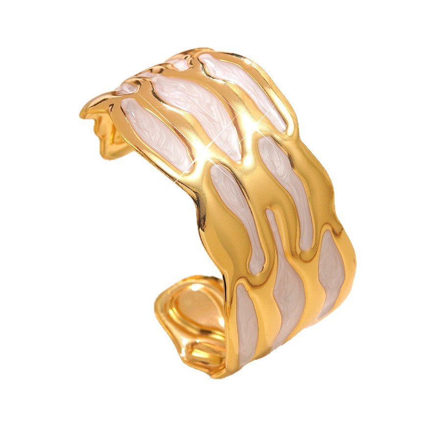 Bracciale Aperto in Acciaio Inossidabile con Gocce Geometriche Minimaliste a Olio