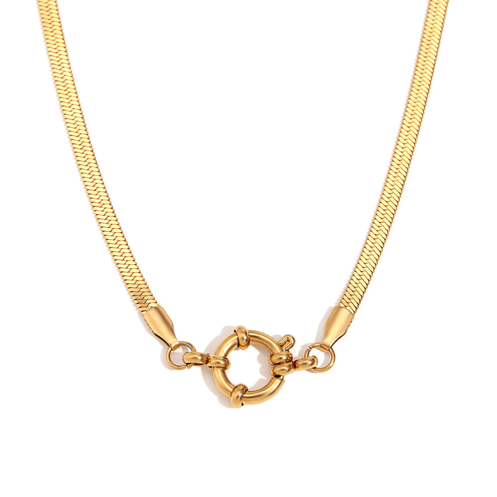Collar Minimalista de Acero Inoxidable Geométrico con Colgante de Acero de Titanio Bañado en Oro de 18K y Cierre de Resorte en Cadena con Forma de O