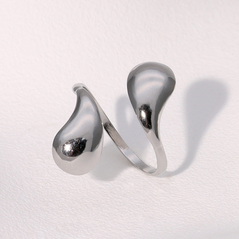 Minimalist Drip-Shaped Stainless Steel Finger Ring with Gold Plating for Women