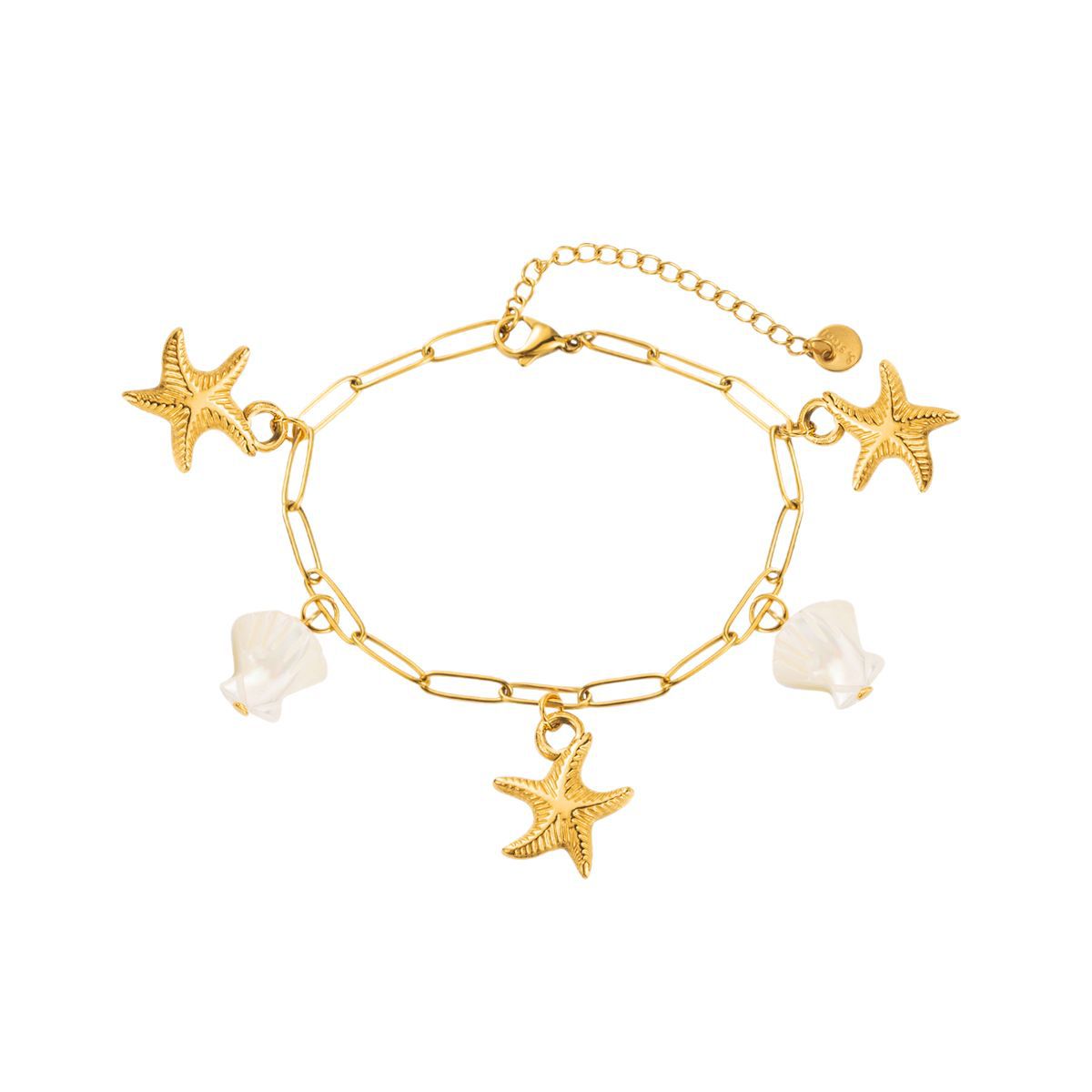 Bracciale in Acciaio Inossidabile a Forma di Animale all'Avanguardia con Ciondoli a Tartaruga, Stella Marina, Granchio e Delfino Placcati in Oro 14K per Donna