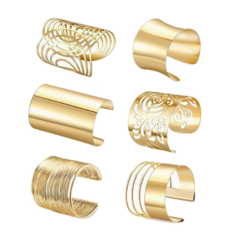 Minimalist Geometric Round Hollow Open Cuff Bracelet Gold Plated Alloy Arm Ring for Women