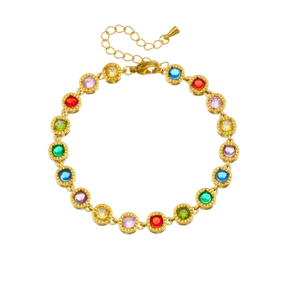 Minimalist Elegant Round Geometric Rhinestone Glass Bead Gold Plated Stainless Steel Bracelet for Women