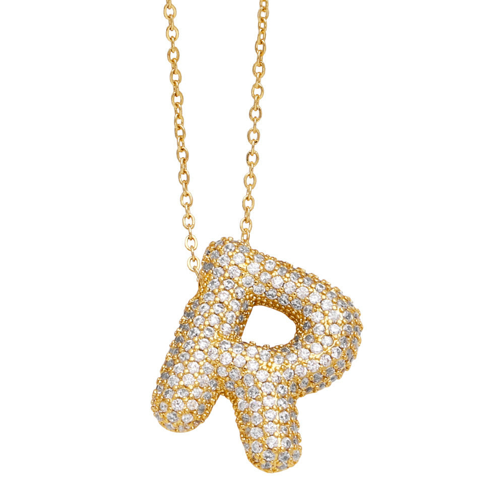 Minimalist Letter Brass Cubic Zirconia Plated Necklace Cable Chain Unisex