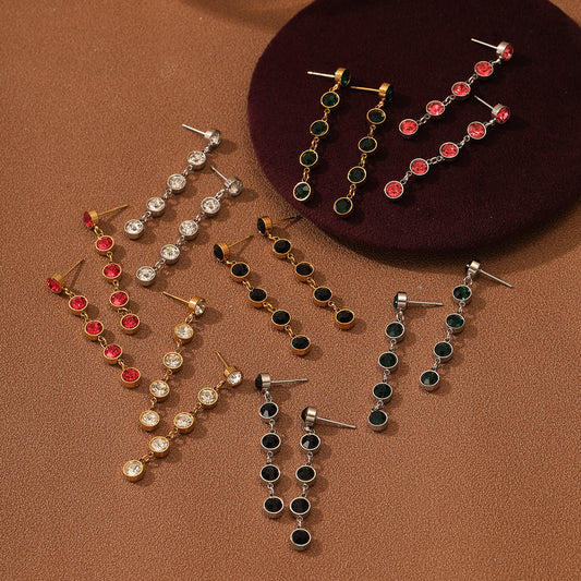 Fashion Geometric Tassel Earrings for Women with Colorful Zircon and 18K Gold Plated Stainless Steel