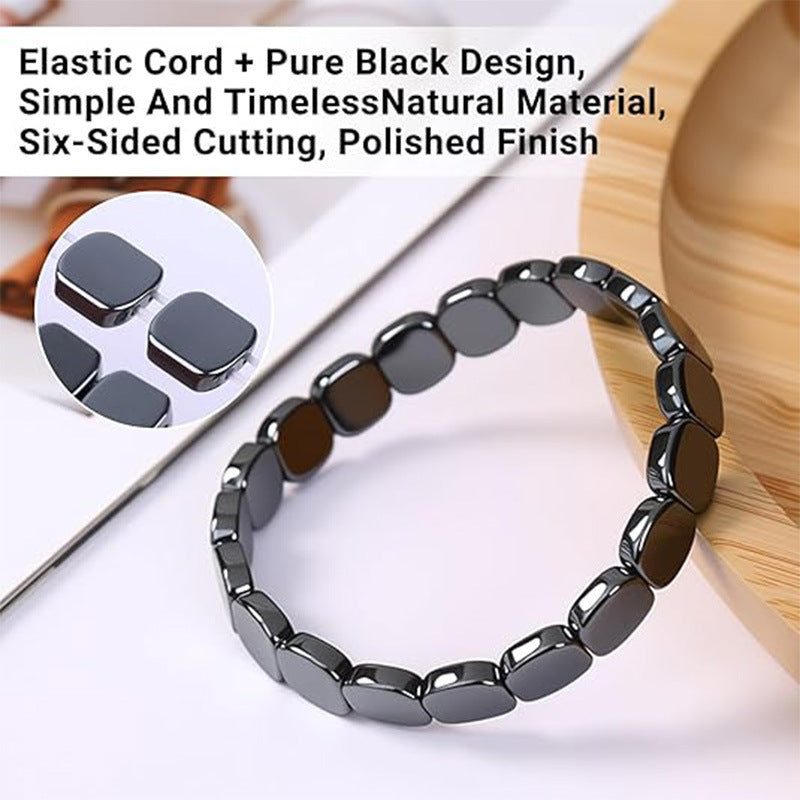 Minimalist Geometric Square Round Hematite Beaded Stretch Bracelet Unisex Fashion Jewelry