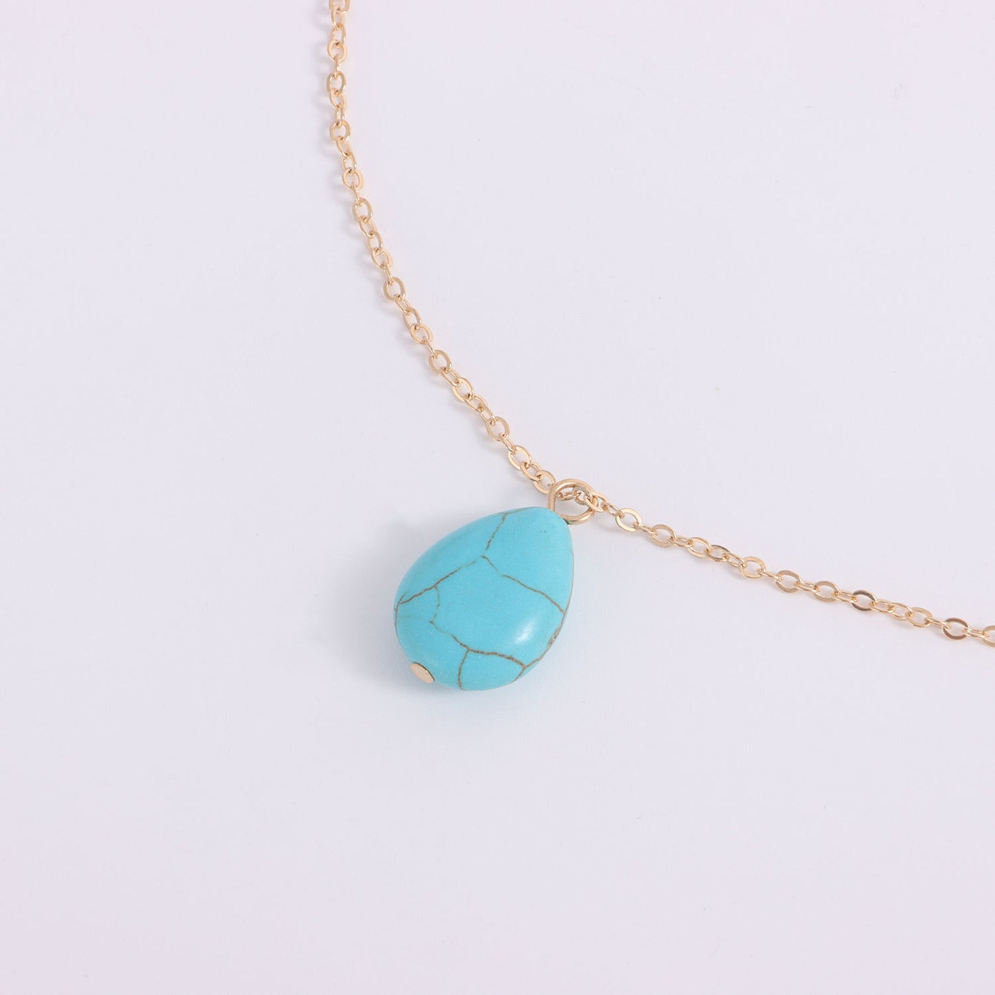 Geometric Turquoise Pendant Necklace for Women with Electroplated Alloy Chain and Irregular Texture Design