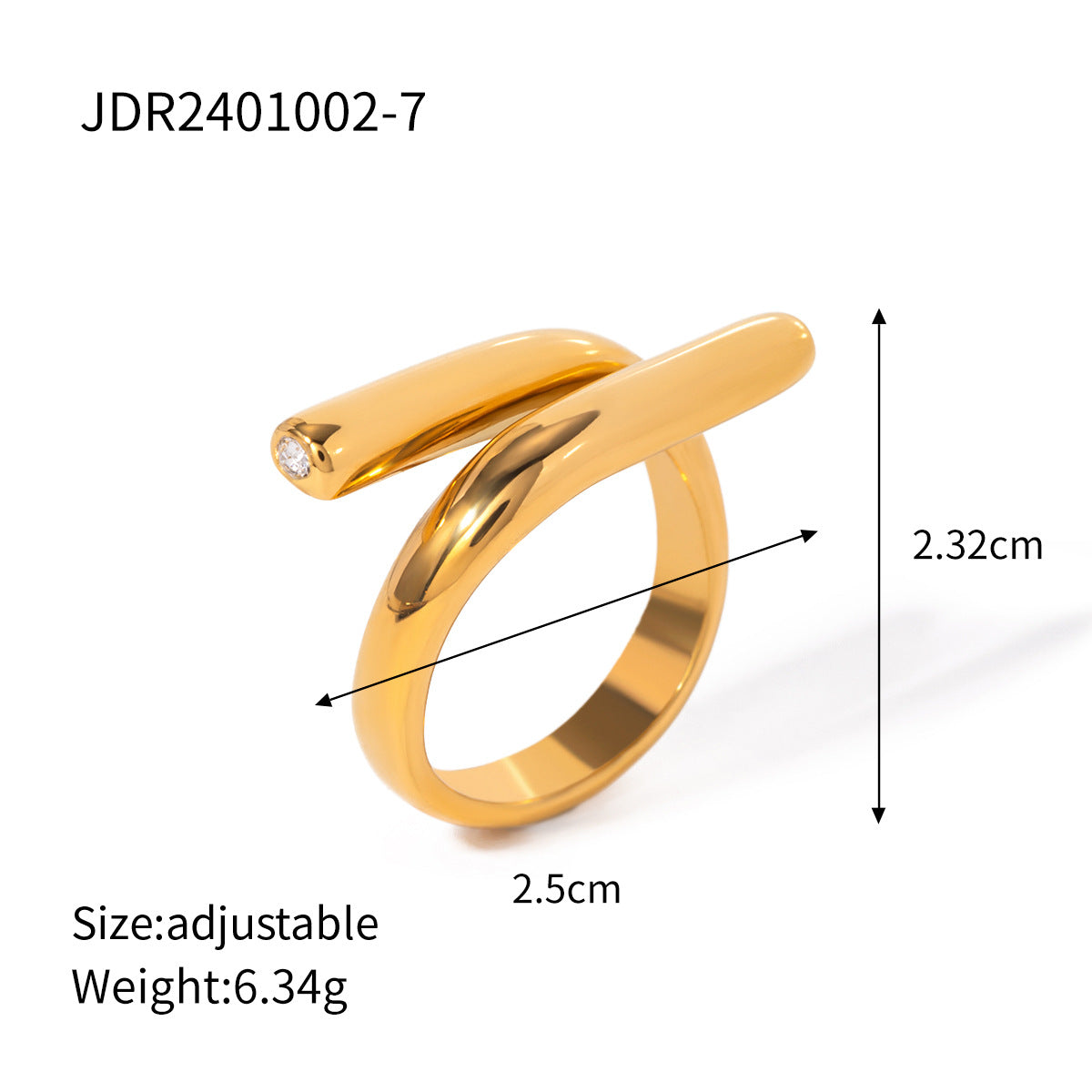 Anillo de banda entrelazada asimétrica minimalista de acero inoxidable con chapado en oro de 18 quilates e incrustaciones de diamantes de imitación