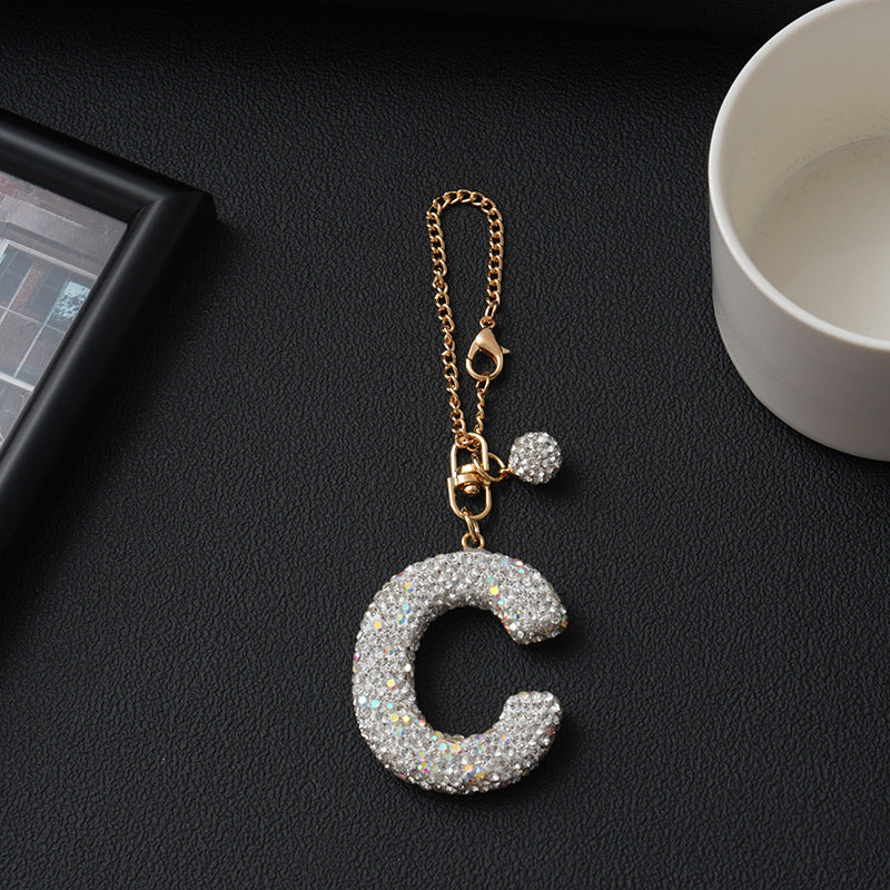 Luxury Rhinestone Letter Pendant Resin Charm for Car Cup Chain