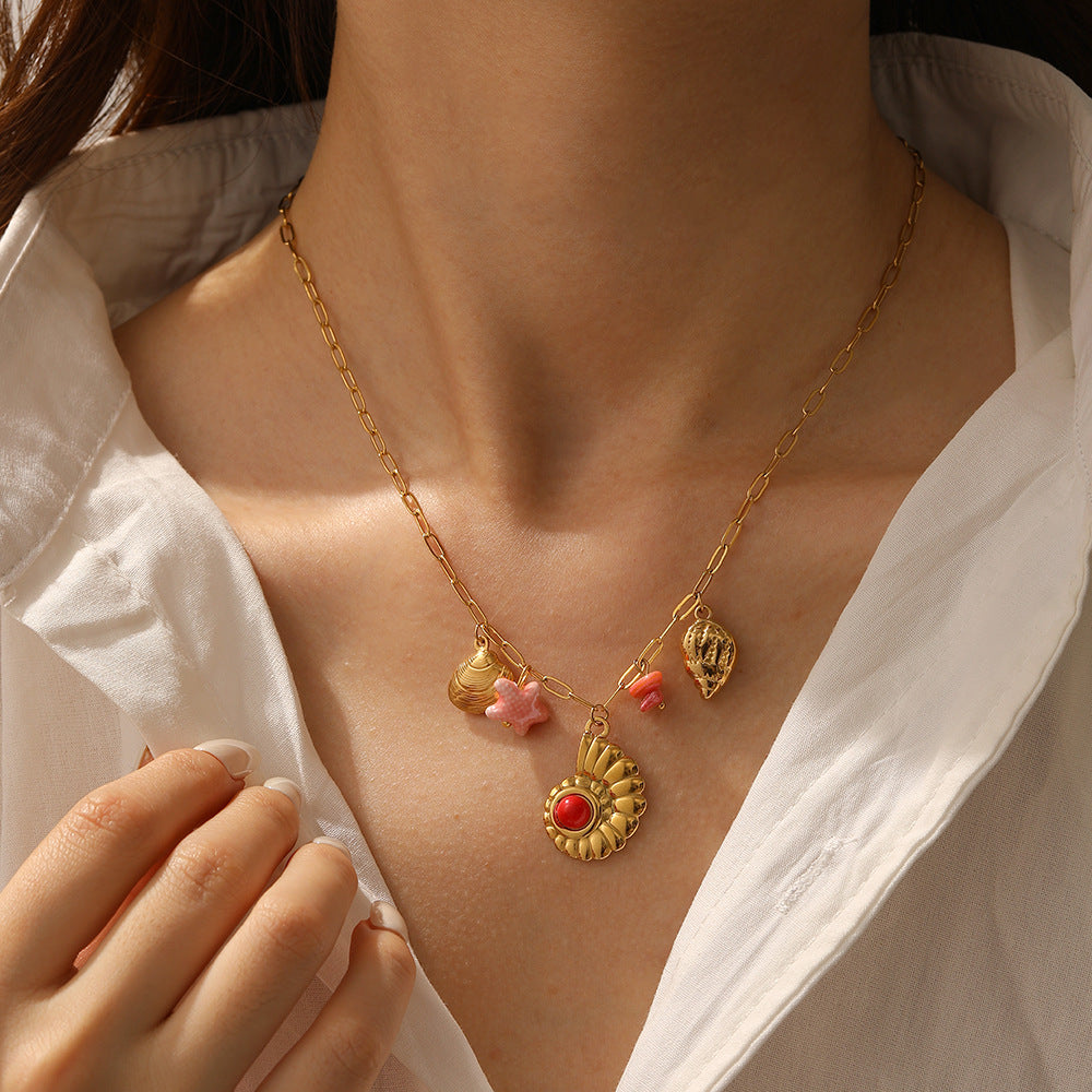Chic Gold Plated Star and Seashell Stainless Steel Necklace for Women