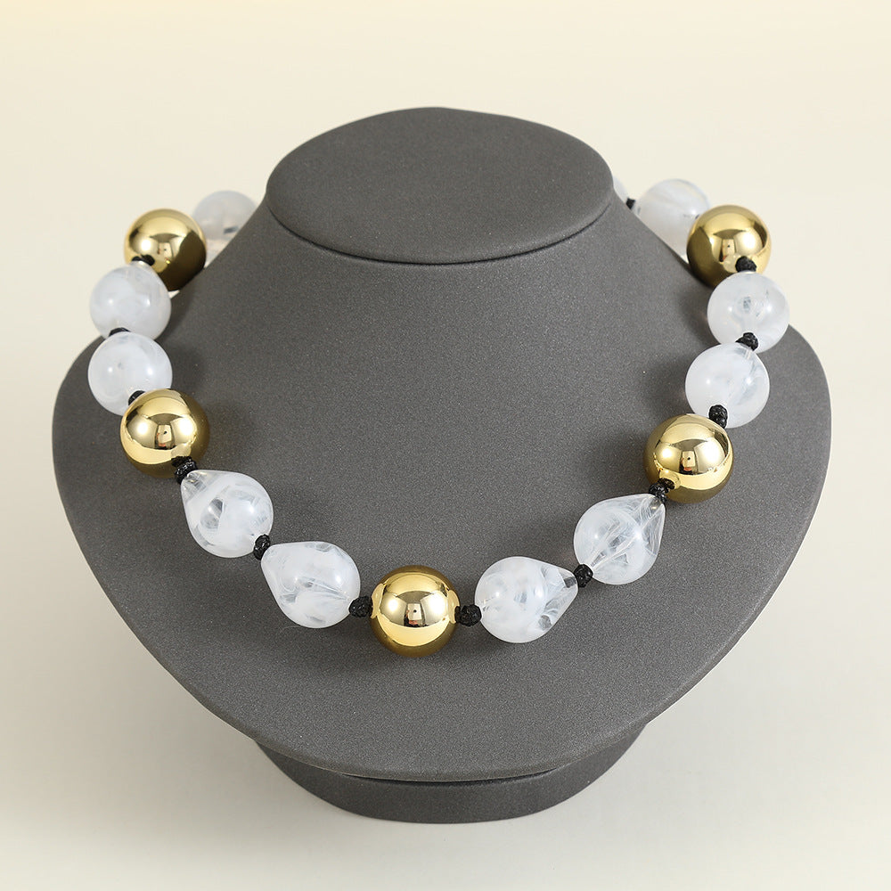 Punk Asymmetrical Acrylic Resin Geometric Round Beaded Necklace with Bubble Detail for Women