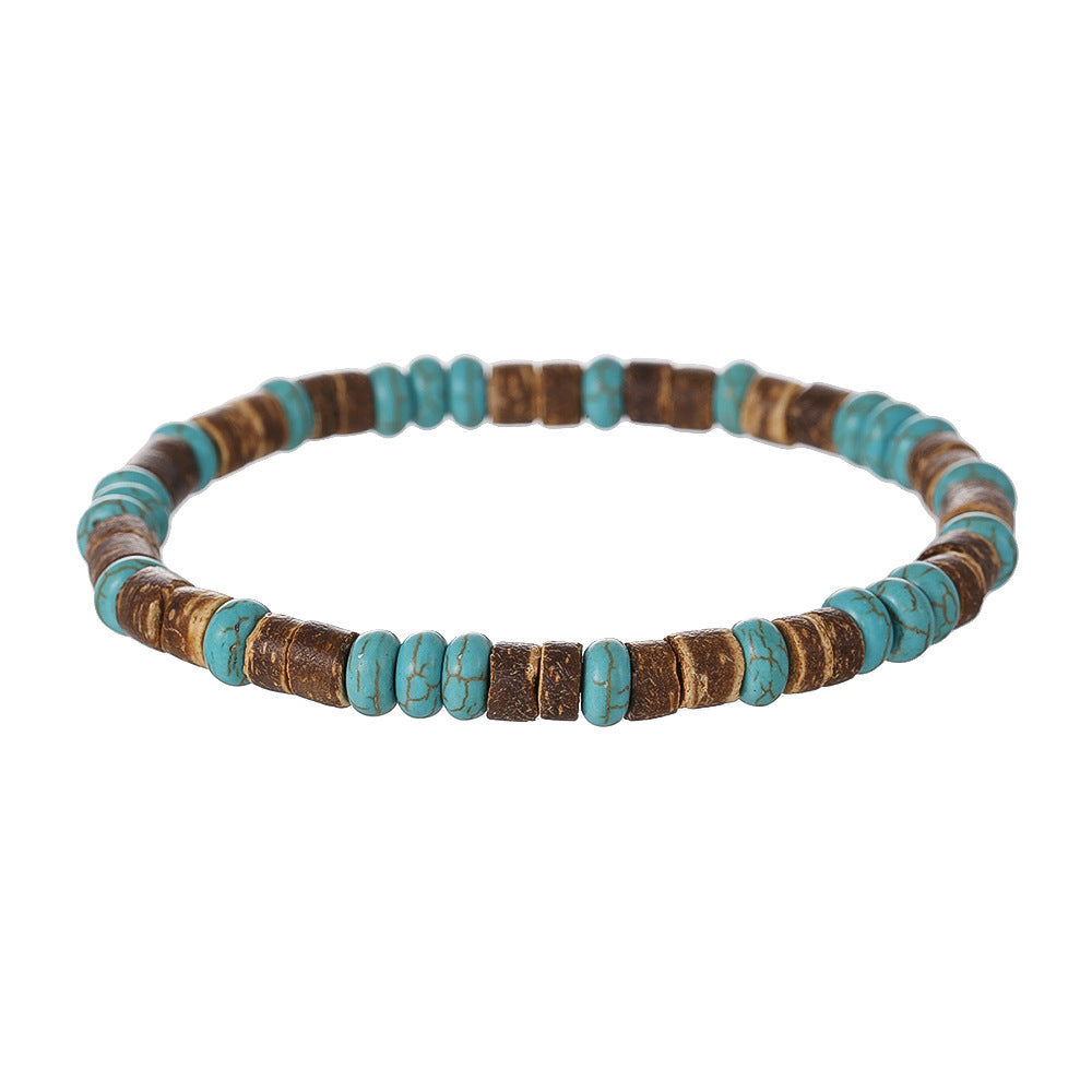 Bohemian Geometric Handmade Wood Coconut Shell and Shell Bead Bracelet for Unisex