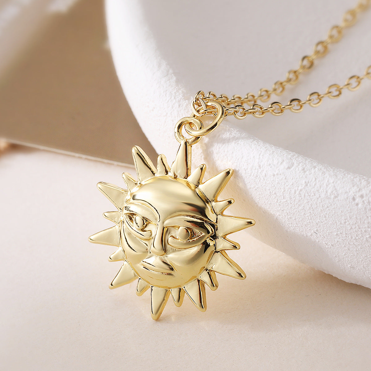 Minimalist 18K Gold Plated Brass Geometric Pendant Necklace with Cubic Zirconia for Women
