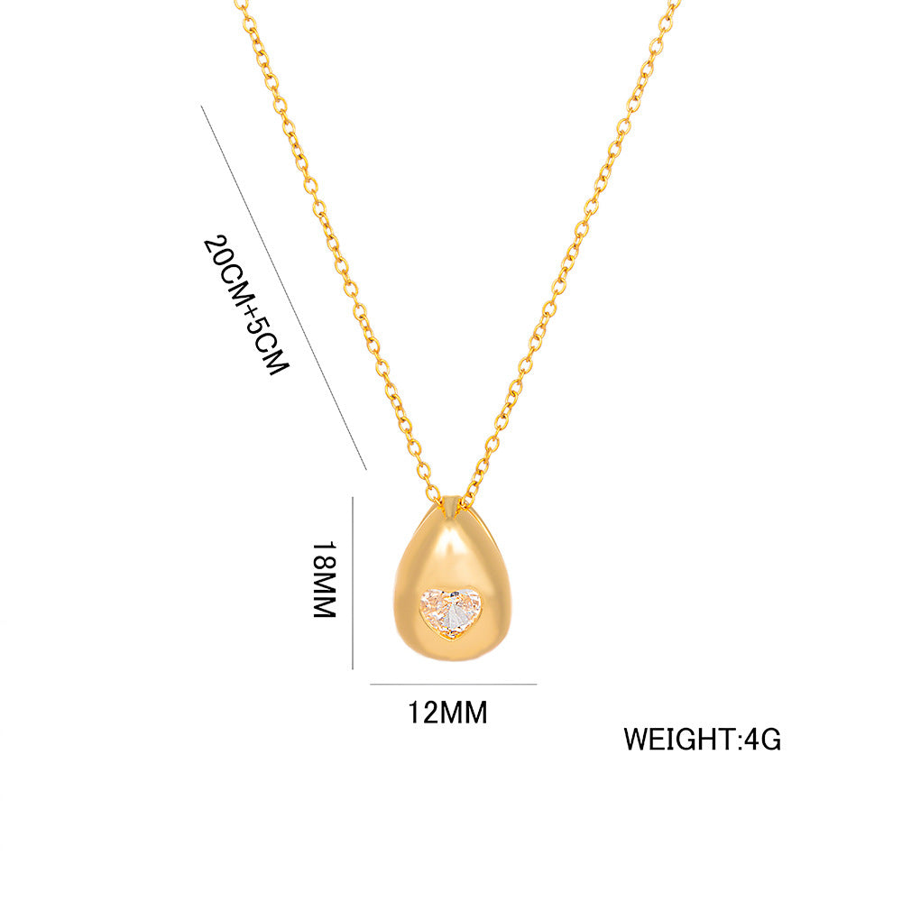 Minimalist Geometric Teardrop Pendant Necklace for Women Titanium Steel Snake Chain with Rhinestone Inlay and Vacuum Plating Finish
