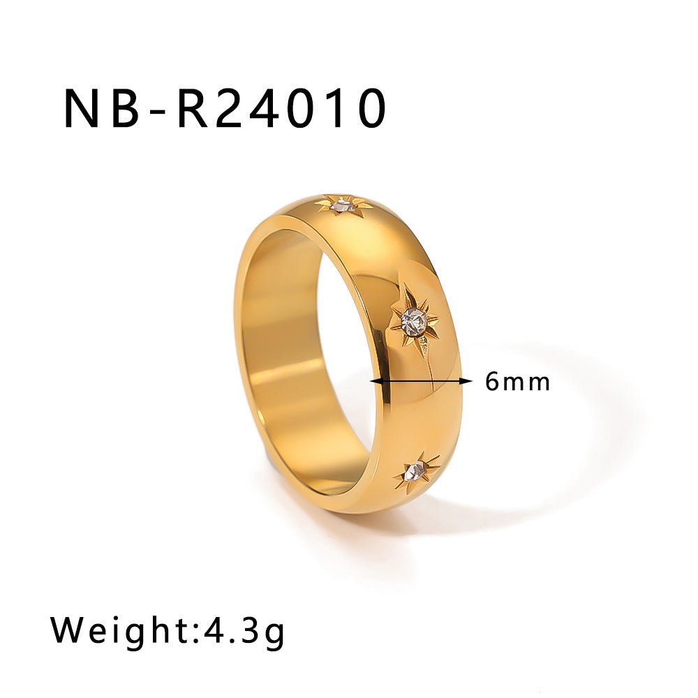Set di anelli minimalisti a doppio strato in acciaio inossidabile con zirconi micro-incastonati e perle, gioielli unisex placcati oro 18 carati