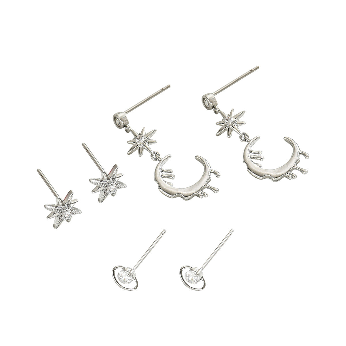 Pendientes de cobre con circonitas engastadas en forma de estrella minimalista con ganchos de acero inoxidable para mujer
