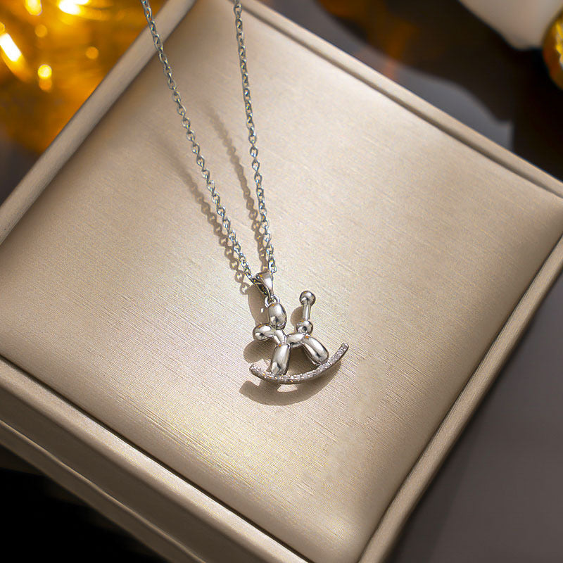 Minimalist Balloon Dog Pendant Necklace in Titanium Steel with Plated Finish for Women