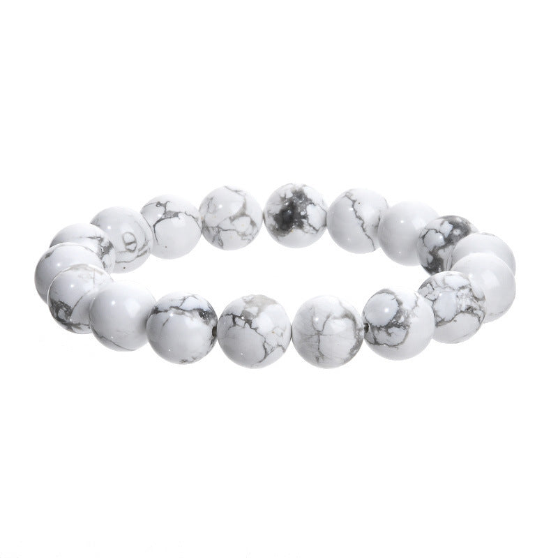 Natural White Turquoise Round Beaded Bracelet Unisex Geometric Handmade Jewelry Gift
