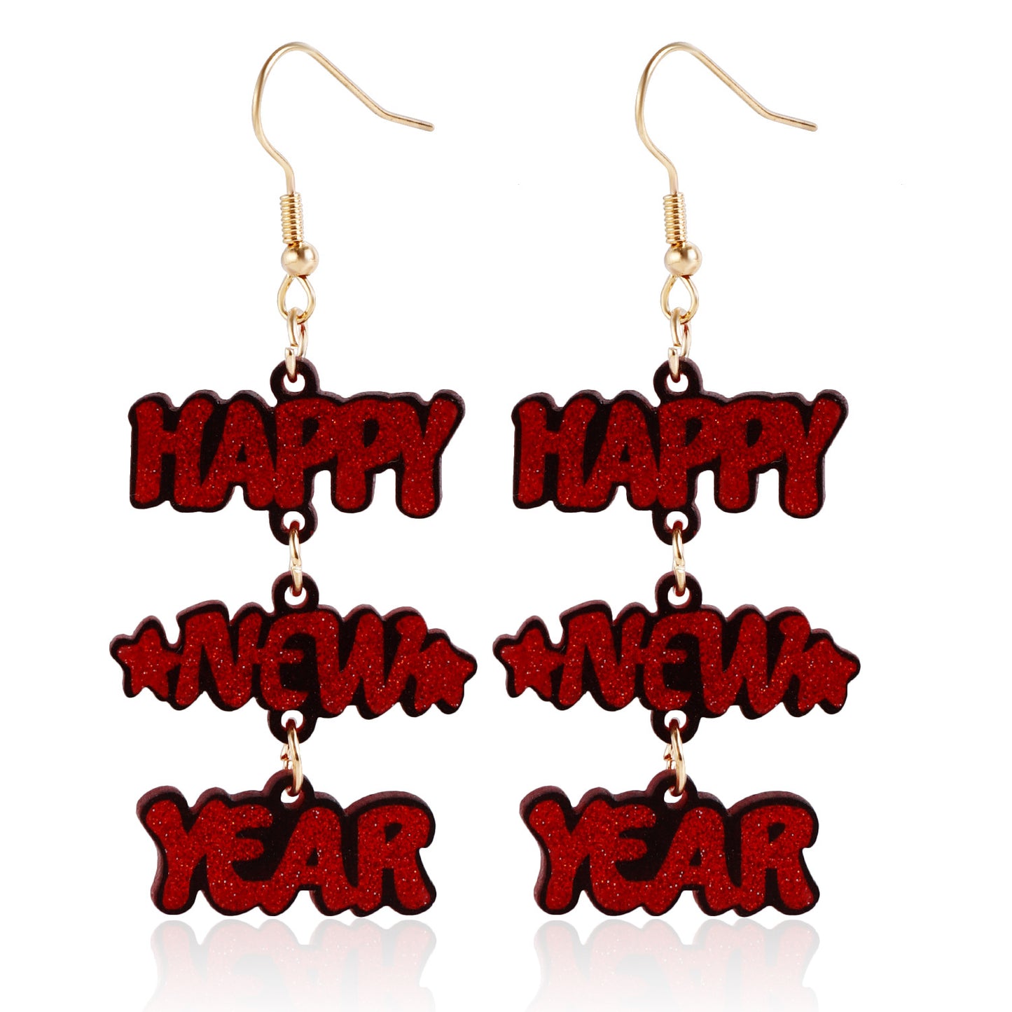 Orecchini a lettera acrilici geometrici alla moda "Happy New Year" per donna con finitura placcata