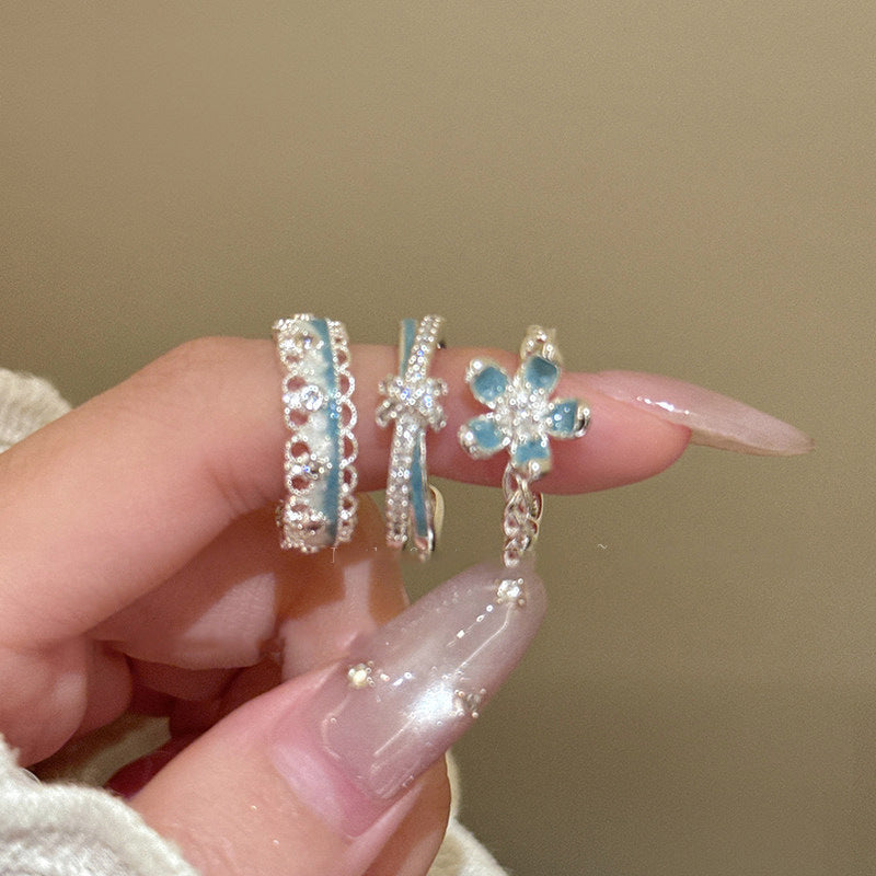 Anello in Rame Incastonato con Smalto Floreale alla Moda per Donna con Fascia Aperta Design Minimalista per l'Uso Quotidiano
