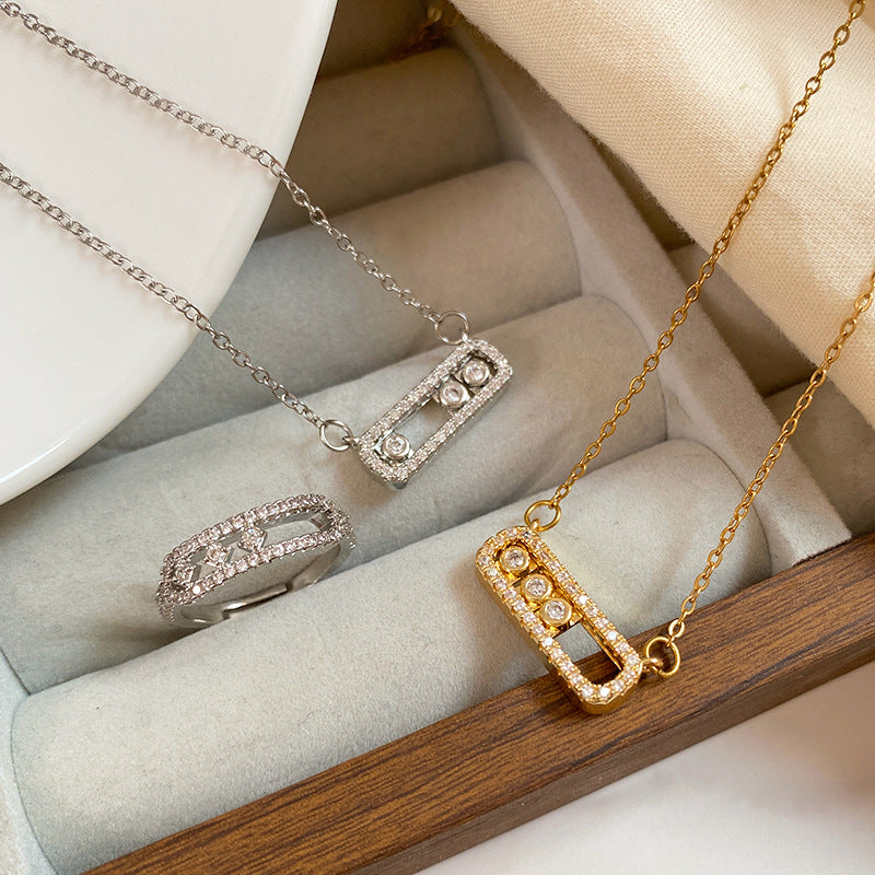 Minimalist Geometric Micro-set Cubic Zirconia Titanium Steel Paperclip Necklace