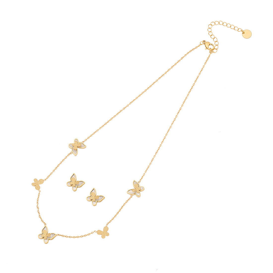 Set collana a farfalla con finitura opaca dolce con ciondolo a cuore in acciaio inossidabile su catena O per donna