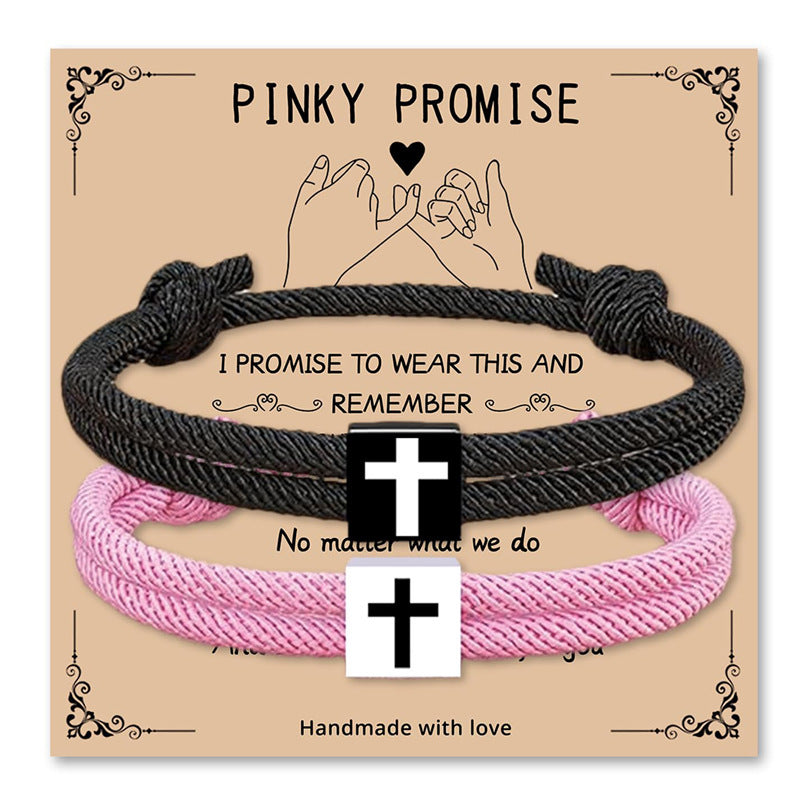 Casual Unisex Alloy Cross Bracelet Set Handmade Adjustable Cord