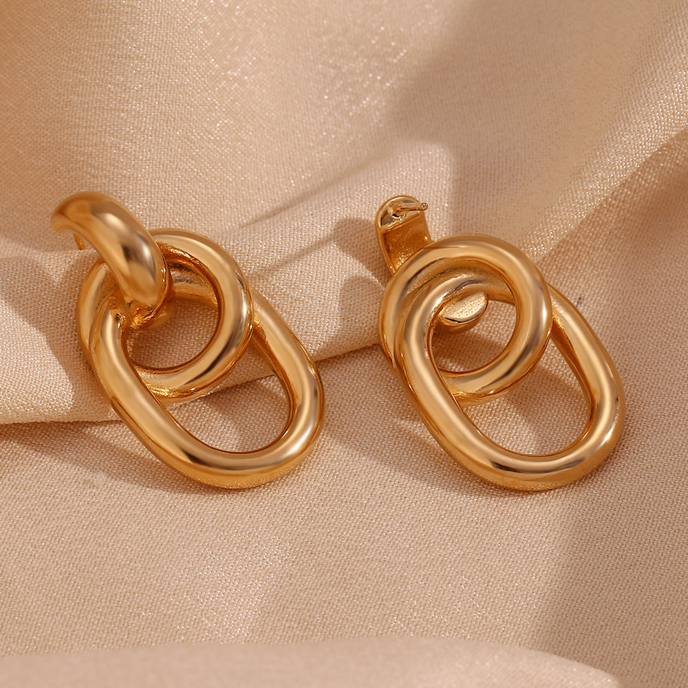 Orecchini a perno con forma geometrica O-Shape alla moda in acciaio inossidabile placcato oro 18 carati da donna