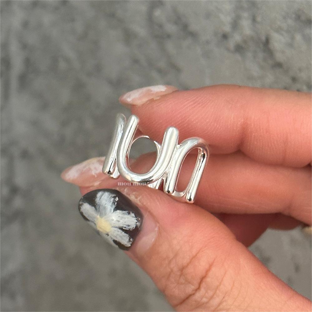 Anello Minimalista in Argento Sterling S925, Rotondo Geometrico a Forma di U da Donna