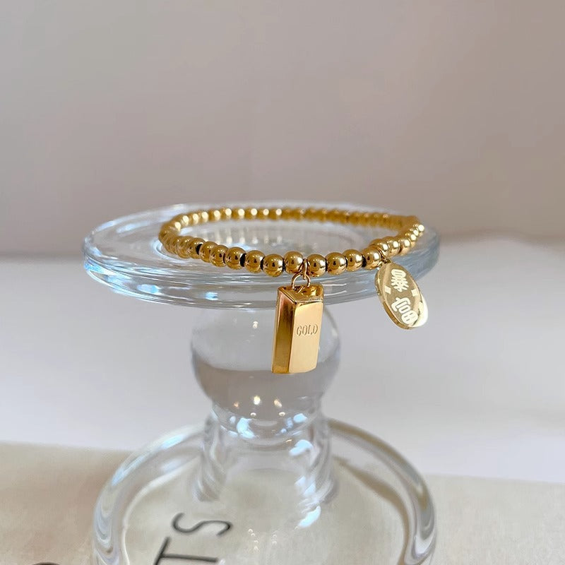 Original Design Letter-Style Titanium Steel Plated Elastic Bracelet with Floral Petal Detail for Women and Men
