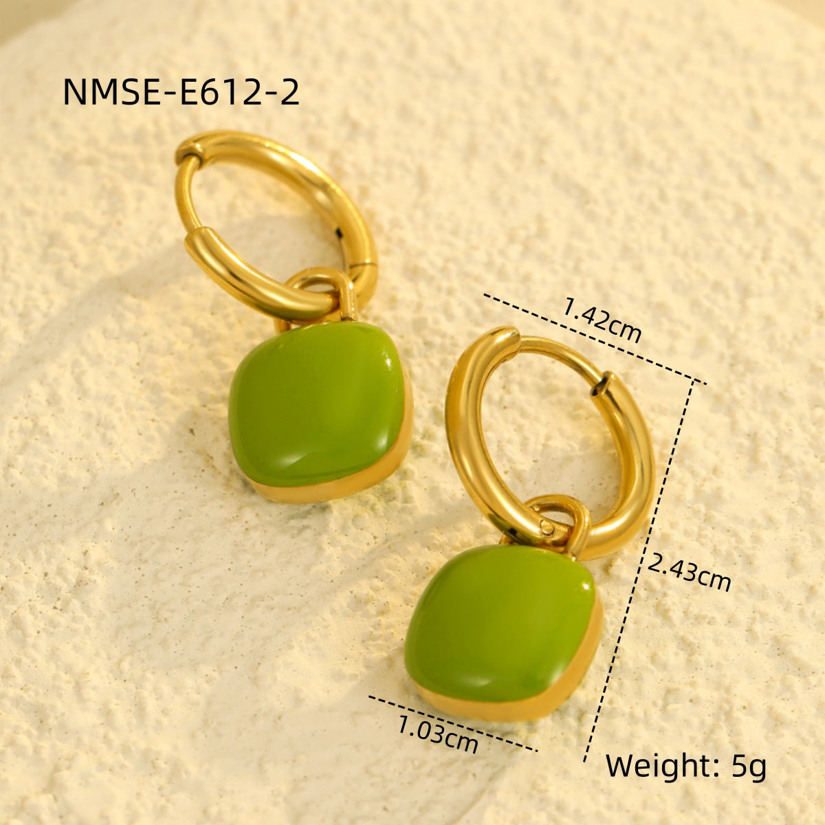 Pendientes de Acero Inoxidable con Colgante Cuadrado Esmaltado de Moda para Mujer con Acabado Chapado
