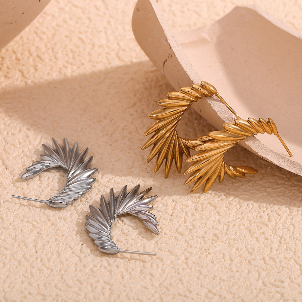 Geometric Wing Stud Earrings for Women Stainless Steel with 18K Gold Plating Fashionable Office-Ready Minimalist Design
