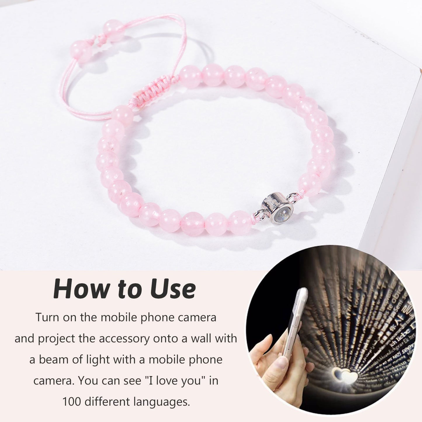 I Love You Projection Crystal Agate Bracelet Unisex Round Letter Charm