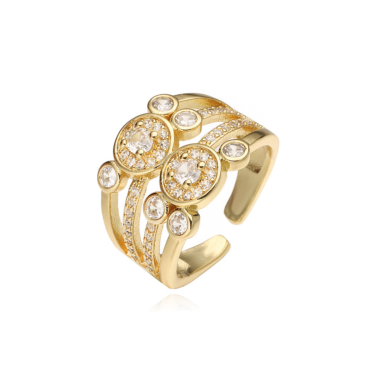 Minimalist Elegant Geometric Brass Gold Plated Cubic Zirconia Ring for Women