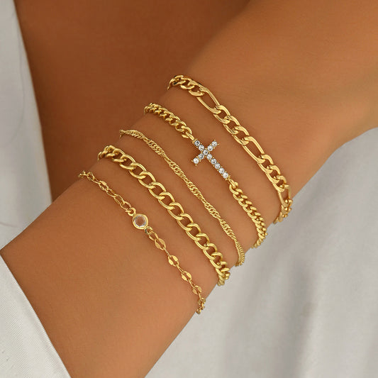 Cadena de Mano con Colgante de Cruz Geométrica para Mujer con Incrustaciones de Pedrería en Aleación de Zinc, Pulsera Minimalista de Moda